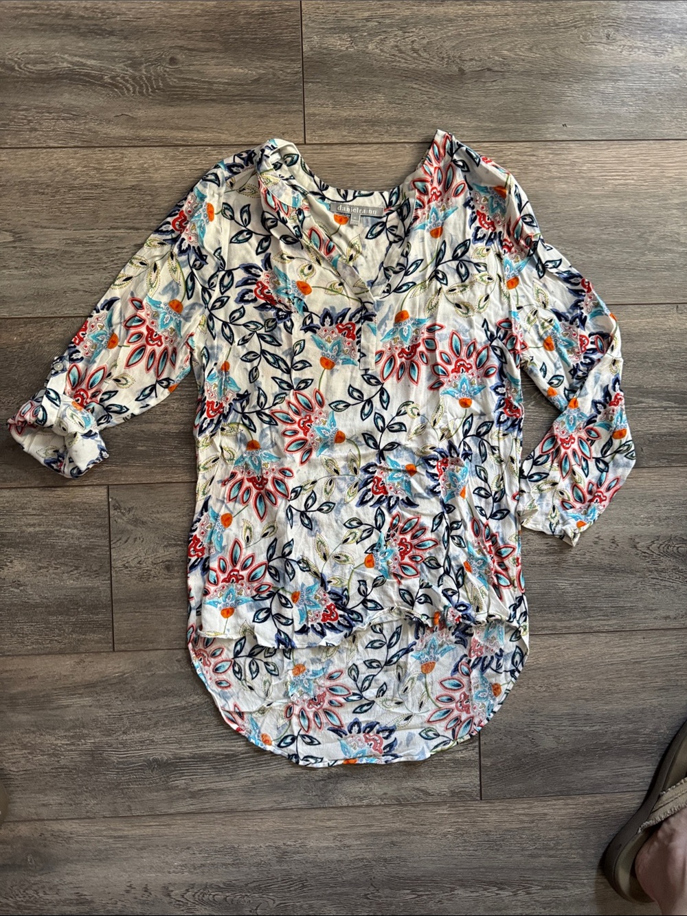 Daniel Rainn White Multi Floral V-Neck Tunic